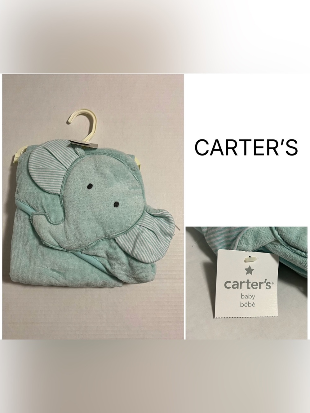 CARTER’S - NWT - INFANT TEAL BLUE HOODED ELEPHANT TOWEL